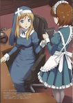  antonio_de_oliveira_salazar apron blonde_hair blue_eyes book breasts brown_hair bruise desk fraud frills genderswap genderswap_(mtf) habit highres injury juliet_sleeves long_hair long_sleeves maid maid_headdress mc_axis medium_breasts moire multiple_girls nun open_mouth pantyhose phone portugal portuguese puffy_sleeves rotary_phone scan short_hair sweatdrop takayaki translation_request 