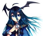  1girl blue_eyes blue_hair chains character_request collar head_wings lock samael_(5211) white_background wings 