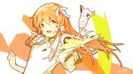  artist_name cookie food hair_ribbon ice_cream long_hair loundraw macaron open_mouth orange_eyes orange_hair original pocky ribbon signature solo spill teapot 