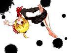  ahoge barefoot blonde_hair brown_eyes darkness feet full_body kogeshaku_(kogeshak) looking_at_viewer outstretched_arms rumia short_hair skirt solo touhou white_background 