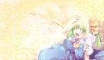  :d ^_^ ascot blush closed_eyes daiyousei dress flower green_hair hair_ribbon holding holding_flower kaiza_(rider000) open_mouth ribbon side_ponytail smile solo touhou wings 