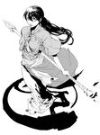  bad_id bad_pixiv_id balsa greyscale japanese_clothes katsura_(+araka) long_hair monochrome pants polearm ponytail seirei_no_moribito solo spear weapon 