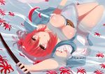 absurdres blush breasts cleavage flower frills from_above hair_bobbles hair_ornament highres japanese_clothes large_breasts legs onozuka_komachi partially_submerged perspective senbon_tsuki short_hair solo touhou water 
