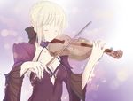  artoria_pendragon_(all) blonde_hair bow braid choker closed_eyes detached_sleeves fate/stay_night fate_(series) french_braid gothic_lolita hair_bow hair_up instrument lolita_fashion music pale_skin playing_instrument saber_alter solo tusia violin wide_sleeves 