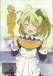  alternate_costume apron blonde_hair closed_eyes enmaided food fruit genderswap genderswap_(mtf) glint gold hair_ornament happy highres ixy maid mc_axis melon moire open_mouth saparmurat_atayevich_niyazov scan solo statue translated 