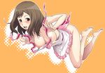  :d apron barefoot black_eyes blush breasts brown_hair chousoku_henkei_gyrozetter halftone halftone_background happy kouda_tomohiro large_breasts legs naked_apron nipples open_mouth orange_background short_hair smile solo todoroki_nanako wardrobe_malfunction 