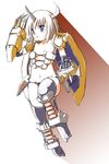  aaru_(tenrake_chaya) blue_eyes digimon highres horns personification short_hair simple_background solo thighhighs wargreymon white_background 