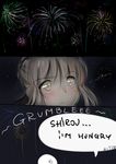  aerial_fireworks artoria_pendragon_(all) blonde_hair blush braid comic english fate/stay_night fate_(series) fireworks french_braid saber_alter short_hair solo tusia yellow_eyes 