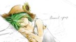  camisole closed_eyes flower green_hair gumi hat loundraw short_hair sleeping solo sun_hat sunflower traditional_media vocaloid 