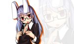  :p animal_ears bespectacled black-framed_eyewear blazer bunny_ears glasses jacket kogeshaku_(kogeshak) lavender_hair long_hair looking_at_viewer red_eyes reisen_udongein_inaba semi-rimless_eyewear solo tongue tongue_out touhou under-rim_eyewear zoom_layer 