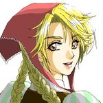  blonde_hair braid brown_eyes cordelia_(saga) face head_scarf long_hair looking_back lowres oekaki saga saga_frontier saga_frontier_2 solo twin_braids zill_(lisalisa1983) 