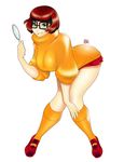  bent_over breasts brown_eyes brown_hair curvy glasses hanna-barbera johnrokk kneehighs large_breasts magnifying_glass mary_janes miniskirt scooby-doo shoes short_hair skirt sleeves_pushed_up socks solo sweater thighs turtleneck velma_dace_dinkley 