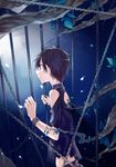 black_eyes black_hair branch cage chain fairy_wings highres jianmo_sl kirito male_focus pointy_ears role_reversal solo sword_art_online wings 