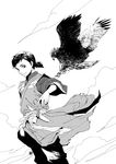  bad_id bad_pixiv_id bird chagum dagger greyscale hawk japanese_clothes katsura_(+araka) monochrome seirei_no_moribito short_ponytail smile weapon 