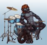  abs balls biceps black_penis blue_eyes brown_hair chibi-marrow drums erection feline grey_fur hair jaguar looking_at_viewer male nude pecs penis plain_background pose sitting solo tattoo zhed 