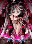  arm_up armpits bad_id bad_pixiv_id bridal_gauntlets center_opening hatsune_miku hatsune_miku_(append) long_hair navel necktie saihate_(d3) solo thighhighs twintails very_long_hair vocaloid vocaloid_append 