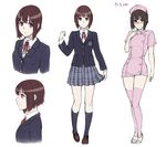  black_hair blush bob_cut character_sheet copyright_request dress_shirt flying_sweatdrops hat kneehighs korisei light_smile loafers nurse nurse_cap pink_legwear plaid plaid_skirt profile school_uniform shirt shoes short_hair sketch skirt skirt_hold thighhighs 