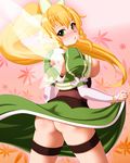  ass blonde_hair blush braid breasts ebi_tendon green_eyes highres large_breasts leafa long_hair nipples no_pants open_mouth pointy_ears ponytail solo sword_art_online twin_braids wings 
