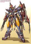  character_name claws gatling_gun gun highres mecha momofuki_rio no_humans rapiecage redesign shadow solo super_robot_wars super_robot_wars_original_generation weapon 