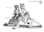  ambiguous_gender canine cub cute dialog english_text feral greyscale lenzamoon mammal monochrome nude plain_background steering_wheel text white_background wolf young 