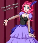  :d apzzang blue_eyes bridal_gauntlets choker dress english feathers fishnets long_hair music my_little_pony my_little_pony_friendship_is_magic open_mouth outstretched_hand personification pink_hair pinkie_pie singing smile solo 