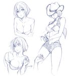  :o bikini bouncing_breasts breasts chestnut_mouth cleavage cowboy_hat cutoffs denim denim_shorts finger_gun hair_between_eyes hat hat_over_one_eye korisei large_breasts medium_breasts monochrome o-ring o-ring_top open_fly original short_hair short_shorts shorts sketch solo swimsuit unzipped western white_background 