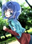  :d androgynous blue_eyes blue_hair cardfight!!_vanguard looking_at_viewer male_focus open_mouth photo_background sendou_aichi smile solo tsukasa_kinako 