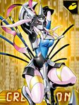  animal_ears arm_guards armor between_legs blade body_markings breastplate breasts bunny_ears crescemon crescent digimon digimon_collectors hand_between_legs helmet horns kneeling large_breasts lowres monster_girl pink_eyes ribbon shoulder_pads spikes staff tattoo thick_thighs thighs 