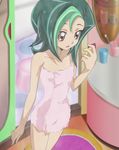  green_hair highres mizuki_kotori_(yuu-gi-ou_zexal) naked_towel screencap stitched towel yu-gi-oh! yuu-gi-ou_zexal 