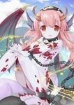  bad_id bad_pixiv_id blue_skin blush chain cuffs dragon_girl dragon_horns dragon_tail dragon_wings hairband hakiata head_wings horns long_hair looking_at_viewer monster_girl nail_polish nude original pink_hair red_eyes shackles solo tail twintails white_skin wings 