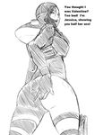  1girl ass asymmetrical_clothes asymmetrical_clothing eroquis from_behind hard_translated jessica_sherawat meme monochrome resident_evil resident_evil_revelations single_pantsleg sketch too_bad!_it_was_just_me! translated wetsuit 