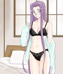  bed boribeya fate/stay_night fate_(series) glasses lingerie long_hair lowres rider solo underwear undressing 