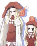  adjusting_clothes adjusting_hat amano_kouki copyright_request flat_chest hands_on_own_chest hat height_difference long_hair looking_at_viewer multiple_girls pom_pom_(clothes) simple_background smile very_long_hair white_background 