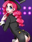  alternate_costume apzzang ass blue_eyes finger_to_mouth hat magician my_little_pony my_little_pony_friendship_is_magic nail_polish open_mouth personification pink_hair pinkie_pie solo top_hat 