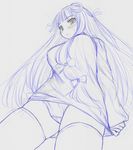 :&lt; blush bow breasts crescent crescent_hair_ornament dress hair_bow hair_ornament huge_breasts kasuga_yukihito long_hair monochrome panties pantyshot pantyshot_(standing) patchouli_knowledge sketch solo standing sweater sweater_dress taut_clothes taut_dress thighhighs touhou traditional_media underwear upskirt 