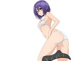  ass blush bra nipples panties purple_eyes purple_hair sairenji_haruna see_through short_hair to_love_ru transparent underwear vector wet 