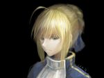  ahoge armor armored_dress artoria_pendragon_(all) black_background blonde_hair blue_eyes colored_eyelashes fate/stay_night fate_(series) hair_ribbon neeta profile ribbon saber simple_background solo 