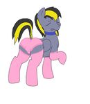  balls black_and_yellow_hair black_and_yellow_tail butt clothing collar equine eyes_closed friendship_is_magic grey_fur horse my_little_pony original_character panties pegasus pet pink plain_background pony raised_tail socks solo starchaser tongue underwear white_background wings 