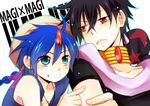  2boys aladdin_(magi) arabian blue_hair braid braids choker hat jewelry judal long_hair magi_the_labyrinth_of_magi magi_the_labyrinth_of_magic male male_focus multiple_boys 