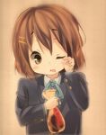  bad_id bad_pixiv_id blush brown_eyes brown_hair fujiwara_gacho hirasawa_yui k-on! sakuragaoka_high_school_uniform school_uniform short_hair solo tears 