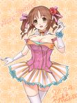  artist_name bare_shoulders blush breasts brown_eyes brown_hair cleavage dated elbow_gloves floral_background flower gloves hair_flower hair_ornament happy_birthday idolmaster idolmaster_cinderella_girls large_breasts open_mouth ryuki@maguro-ex short_twintails solo thighhighs totoki_airi twintails white_legwear 