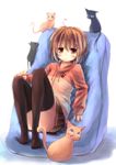  :&lt; blush cat flat_chest fujiwara_gacho fuu-chan_(fujiwara_gacho) hood hood_down hoodie jitome looking_at_viewer orange_eyes orange_hair original simple_background sitting skirt solo white_background 