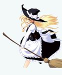  47agdragon blonde_hair blue_background broom hat highres kirisame_marisa long_hair looking_at_viewer open_mouth simple_background solo touhou witch_hat yellow_eyes 