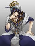  antemeridian bad_id bad_pixiv_id blue_eyes blue_hair earrings jewelry long_hair magi_the_labyrinth_of_magic male_focus necklace sinbad_(magi) solo turban yellow_eyes 