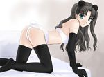  all_fours animal_ears ass black_legwear boribeya elbow_gloves fate/stay_night fate_(series) gloves lowres panda_ears panda_tail panties solo tail thighhighs toosaka_rin two_side_up underwear 