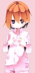  bad_id bad_pixiv_id blue_eyes blush flat_chest fujiwara_gacho fuu-chan_(fujiwara_gacho) hair_between_eyes jitome multicolored multicolored_eyes orange_hair original pajamas red_eyes ringed_eyes short_hair simple_background solo 