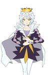  alternate_costume ballet cape crown formal looking_at_viewer male_focus miming mytho pantyhose parted_lips princess_tutu regain simple_background solo standing translated white_background white_hair yellow_eyes 