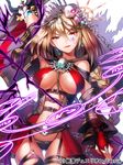  aile_(crossroads) arm_up bare_shoulders black_panties blonde_hair breasts chain copyright_name facial_mark garter_straps hair_ribbon junketsu_duelion large_breasts long_hair official_art panties ribbon shaffer_meretseger smile solo thighhighs translated underwear watermark 