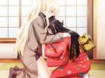  2_girls 2girls blonde_hair blush japanese_clothes kimono kirishima_shizuku long_hair multiple_girls red_eyes shitogi_elis shitogi_eris sono_hanabira_ni_kuchizuke_wo yuri 