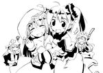  /\/\/\ 4girls blush greyscale hug monochrome multiple_girls nanaroku_(fortress76) open_mouth pixiv_mahou_gakuen simple_background smile squiggle white_background 